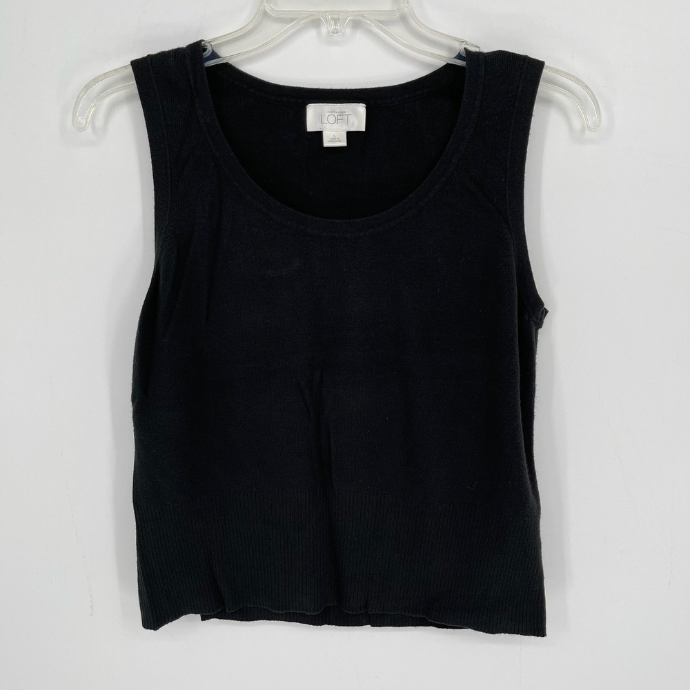 Ann Taylor LOFT Women's Black‎ Rayon Ribbed Knit Scoop Neck Tank Top Size L
